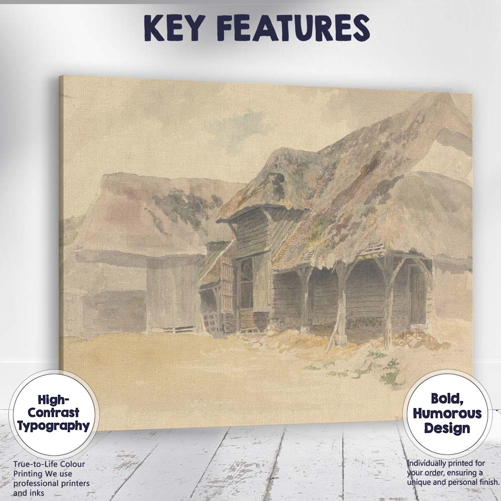 Traditional Thatched Farm Buildings Countryside Watercolour Scene Canvas Wall Art Print Decor Picture Ready to Hang