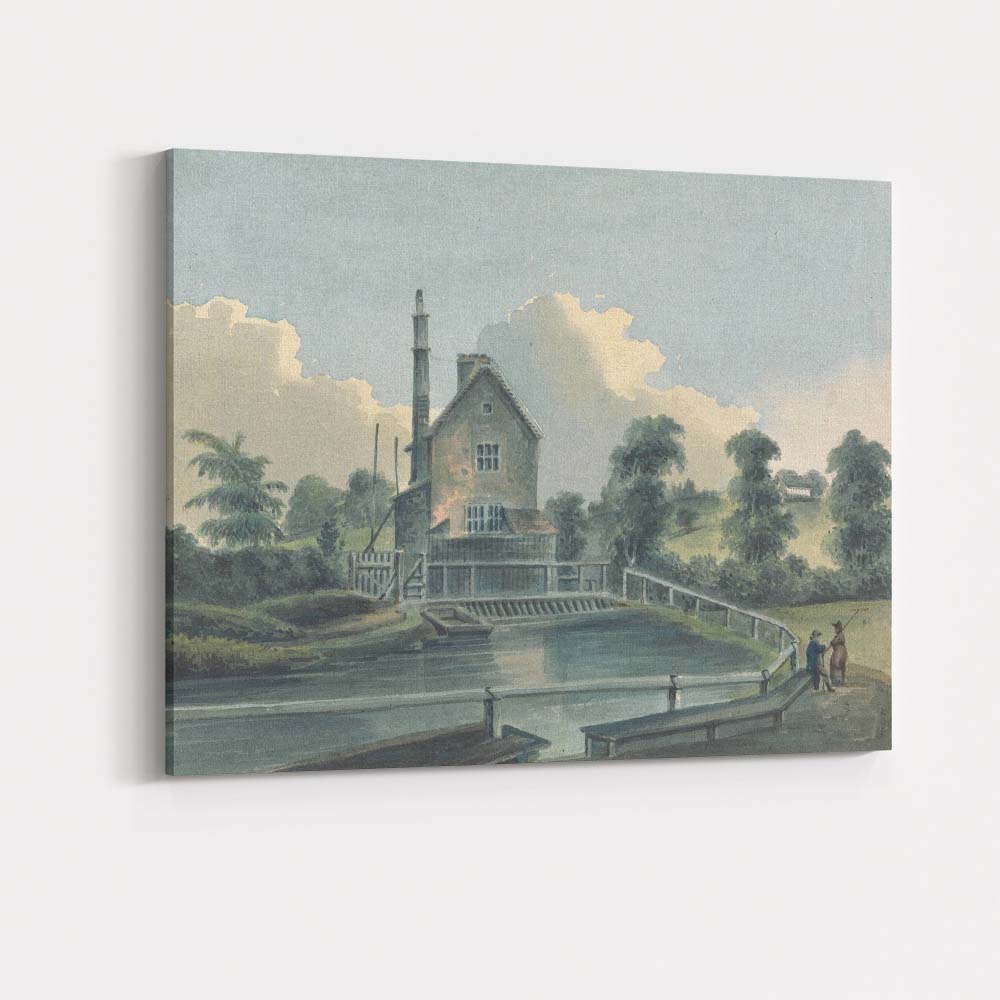 Riverside Mill Pond Watercolour Landscape Rural England Canvas Wall Art Print Decor Picture Ready to Hang