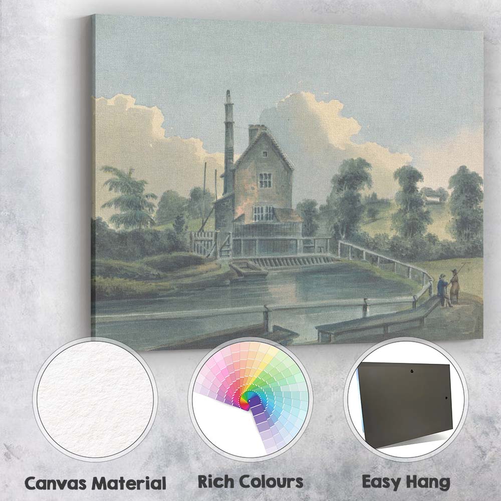 Riverside Mill Pond Watercolour Landscape Rural England Canvas Wall Art Print Decor Picture Ready to Hang