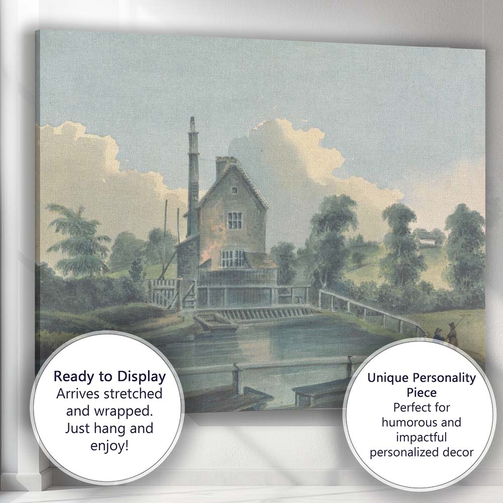 Riverside Mill Pond Watercolour Landscape Rural England Canvas Wall Art Print Decor Picture Ready to Hang