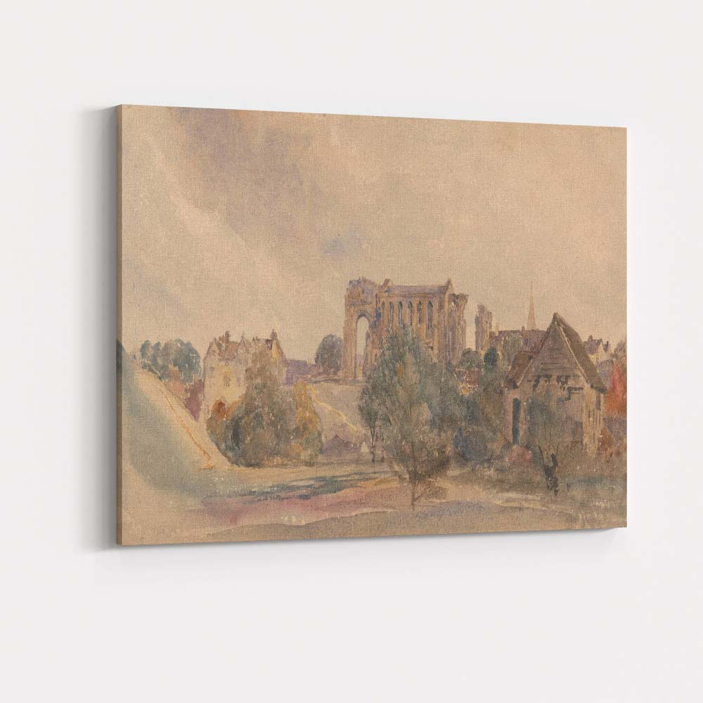 Ruined Abbey and Village Landscape Watercolour Canvas Wall Art Print Decor Picture Ready to Hang