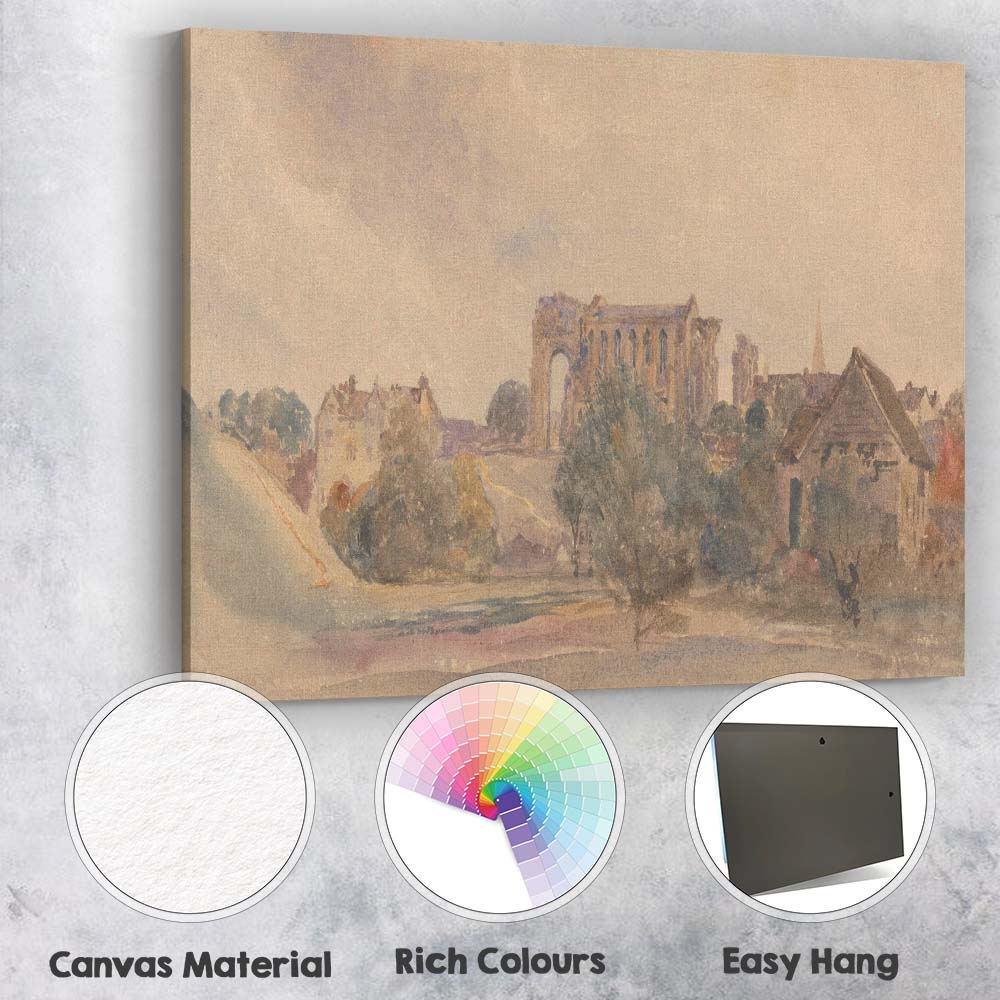 Ruined Abbey and Village Landscape Watercolour Canvas Wall Art Print Decor Picture Ready to Hang