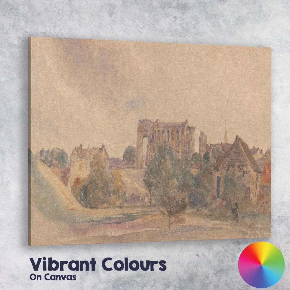 Ruined Abbey and Village Landscape Watercolour Canvas Wall Art Print Decor Picture Ready to Hang