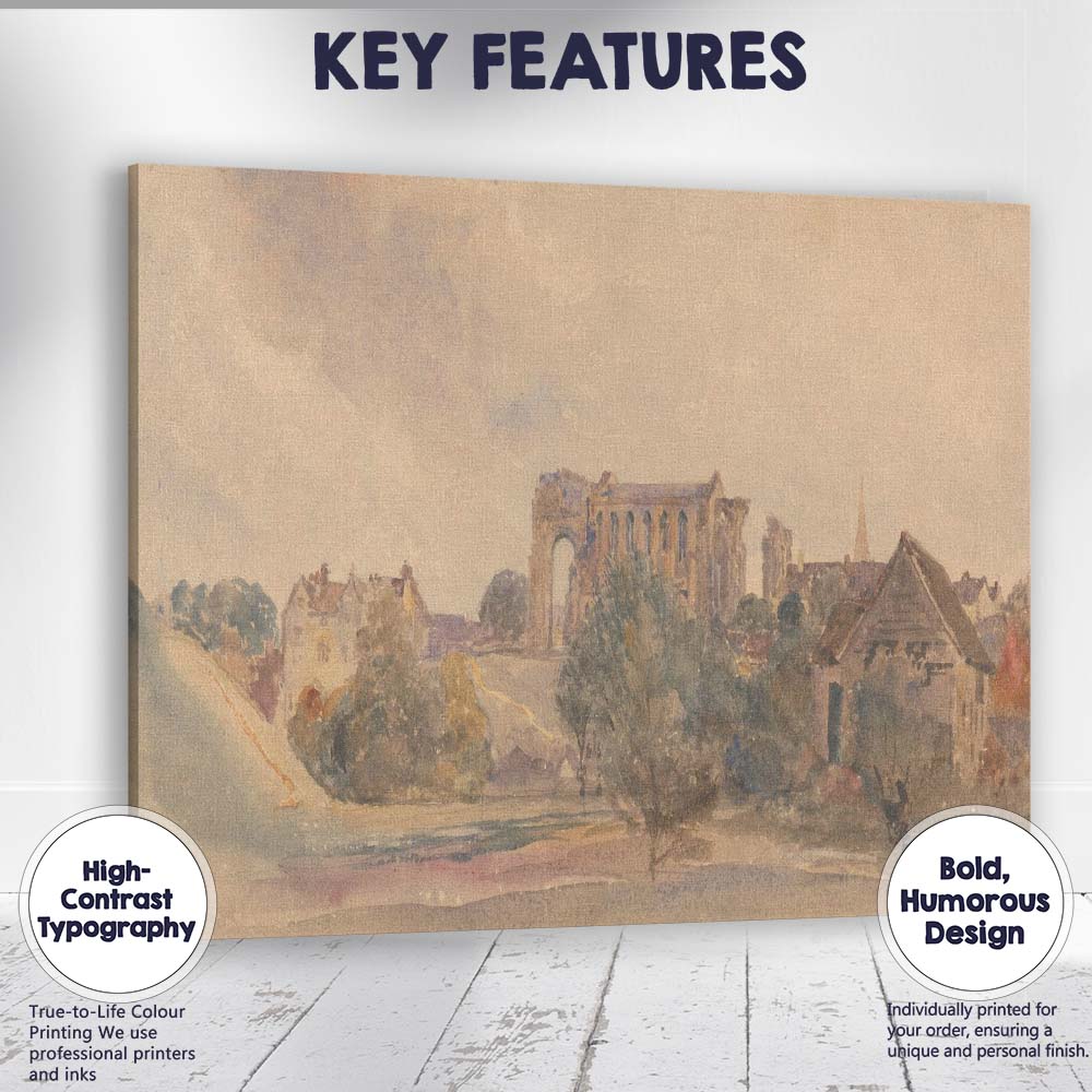 Ruined Abbey and Village Landscape Watercolour Canvas Wall Art Print Decor Picture Ready to Hang