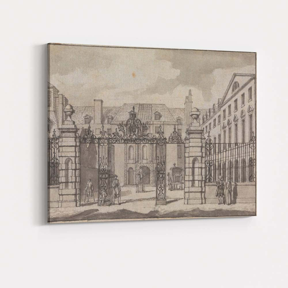Georgian Manor Entrance Ornate Iron Gates Architectural Drawing Canvas Wall Art Print Decor Picture Ready to Hang