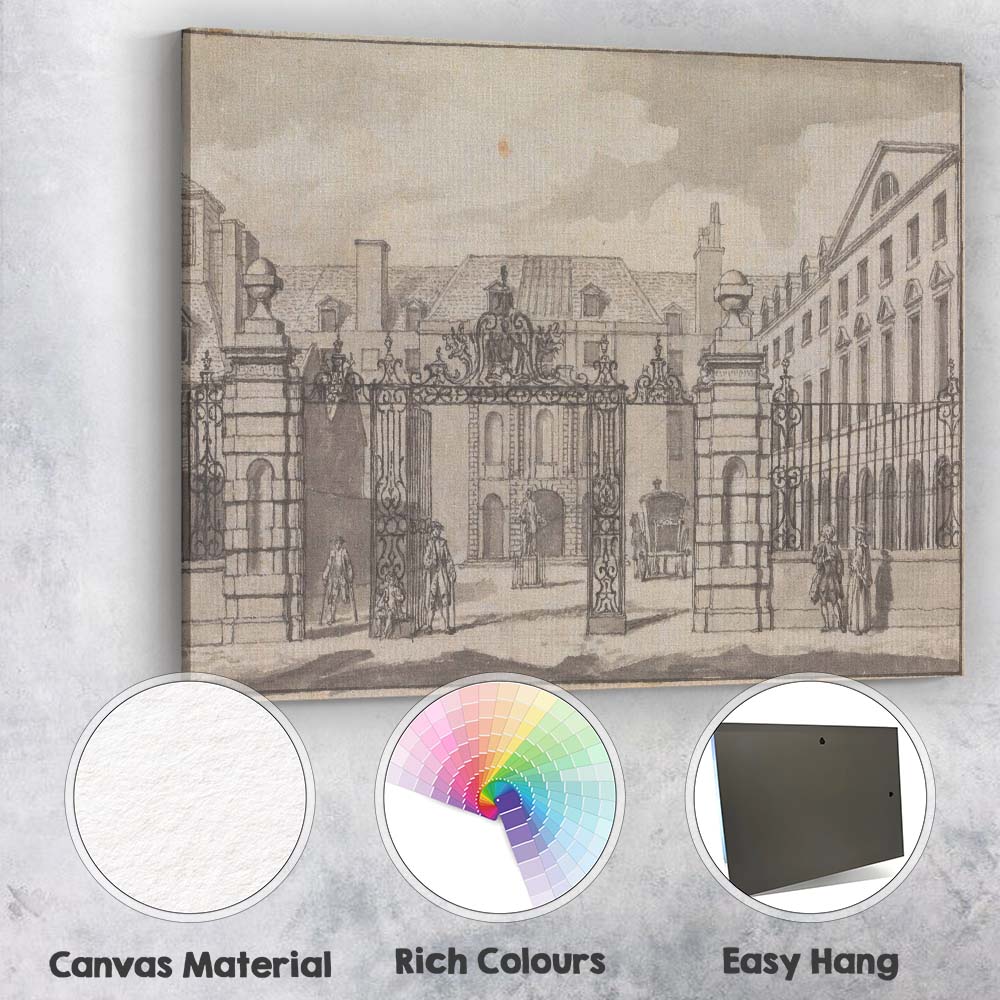 Georgian Manor Entrance Ornate Iron Gates Architectural Drawing Canvas Wall Art Print Decor Picture Ready to Hang