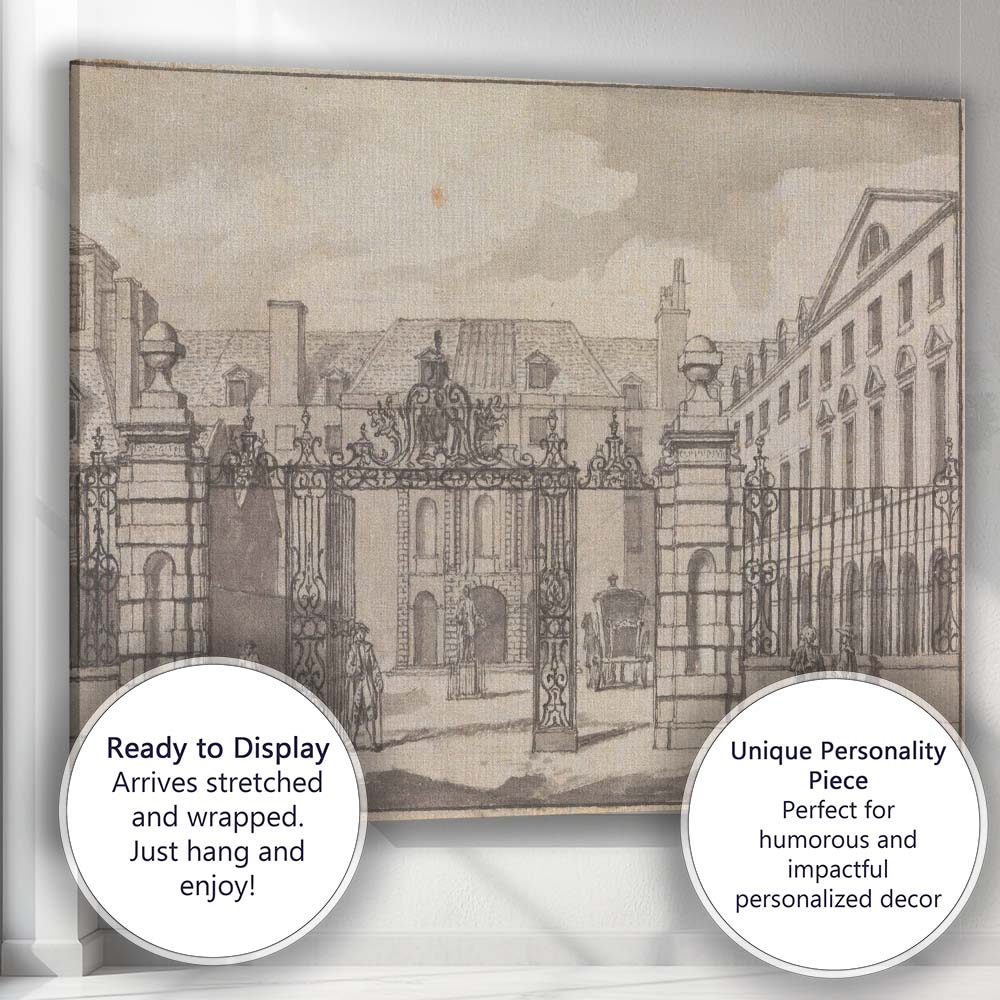 Georgian Manor Entrance Ornate Iron Gates Architectural Drawing Canvas Wall Art Print Decor Picture Ready to Hang