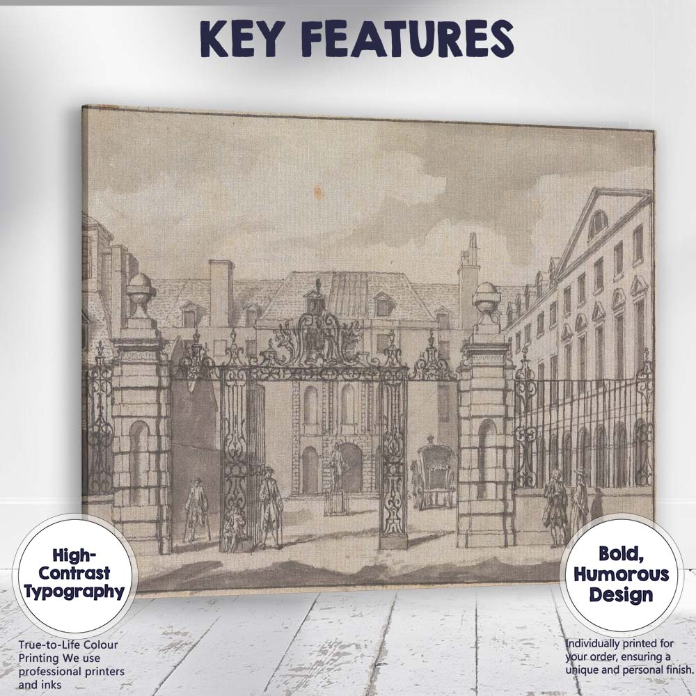 Georgian Manor Entrance Ornate Iron Gates Architectural Drawing Canvas Wall Art Print Decor Picture Ready to Hang