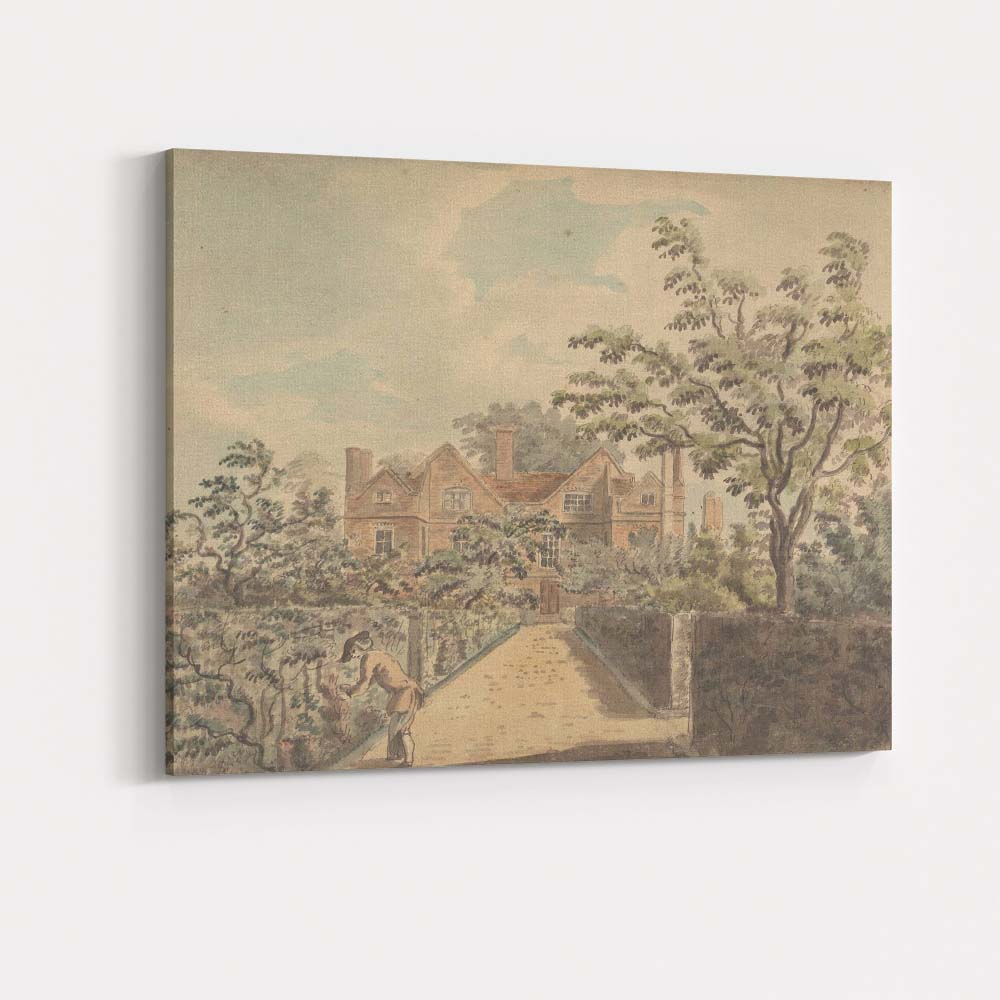 English Manor House Formal Garden Watercolour Landscape Canvas Wall Art Print Decor Picture Ready to Hang