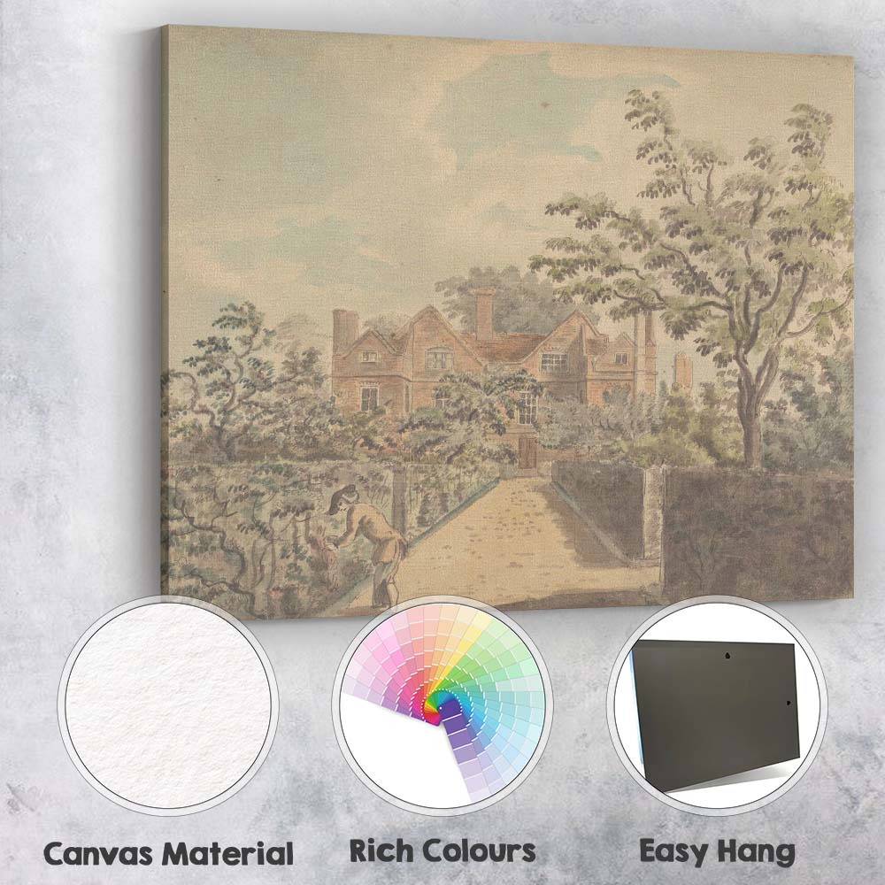 English Manor House Formal Garden Watercolour Landscape Canvas Wall Art Print Decor Picture Ready to Hang