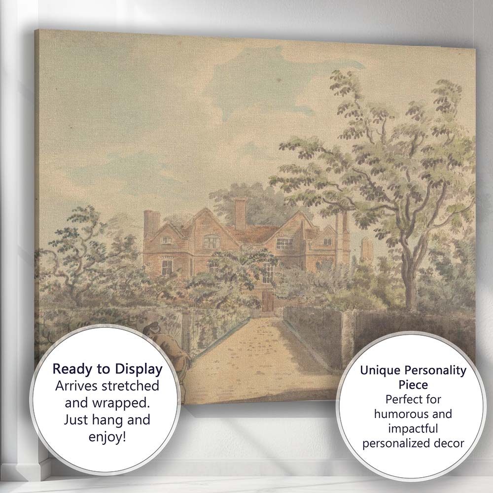 English Manor House Formal Garden Watercolour Landscape Canvas Wall Art Print Decor Picture Ready to Hang