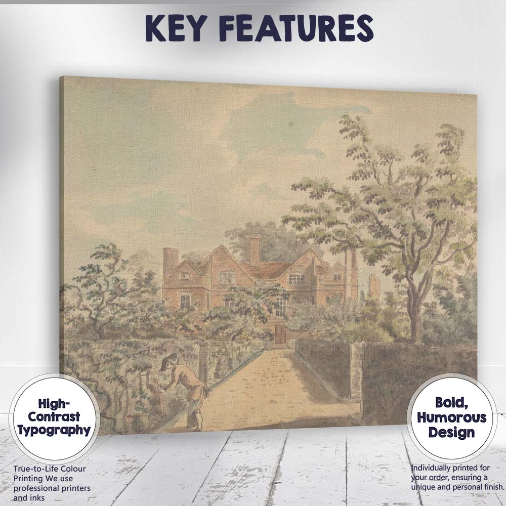 English Manor House Formal Garden Watercolour Landscape Canvas Wall Art Print Decor Picture Ready to Hang