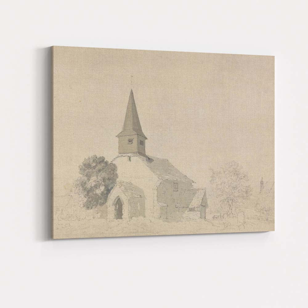 Historic Country Church Monochrome Watercolour Architectural Sketch Canvas Wall Art Print Decor Picture Ready to Hang