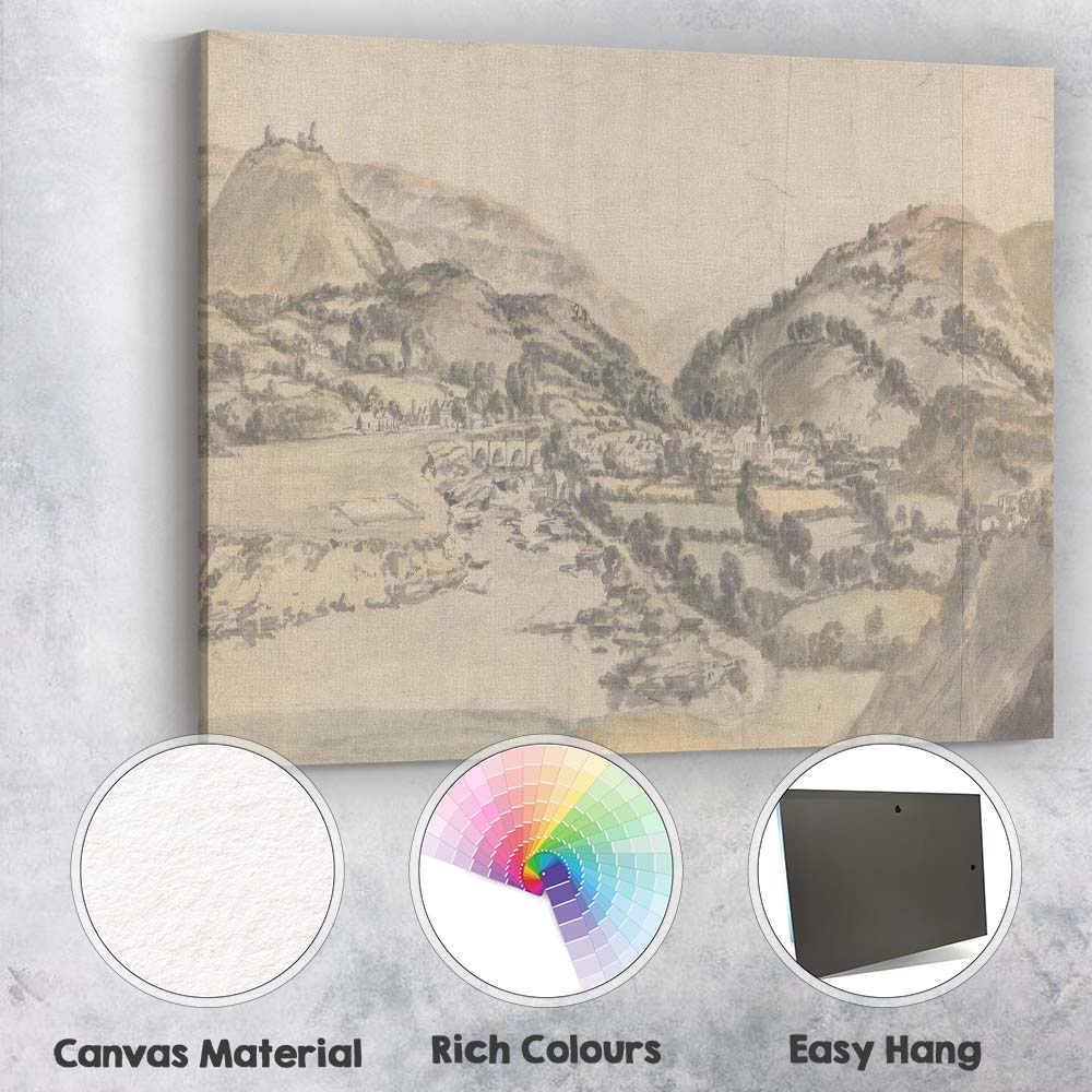 Panoramic Valley Village Mountain Landscape Watercolour Canvas Wall Art Print Decor Picture Ready to Hang