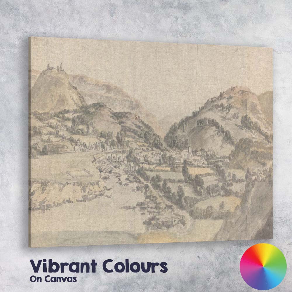 Panoramic Valley Village Mountain Landscape Watercolour Canvas Wall Art Print Decor Picture Ready to Hang