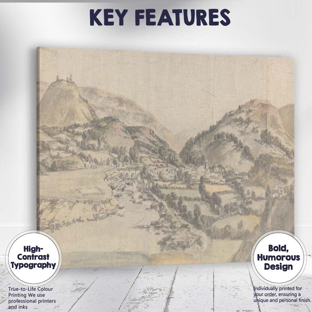 Panoramic Valley Village Mountain Landscape Watercolour Canvas Wall Art Print Decor Picture Ready to Hang