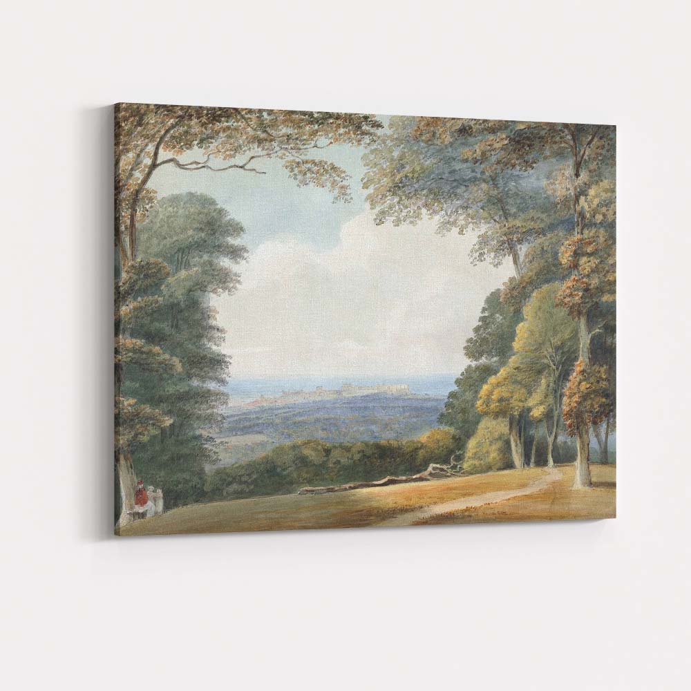Woodland Vista Distant Coastal Castle Landscape Watercolour Canvas Wall Art Print Decor Picture Ready to Hang