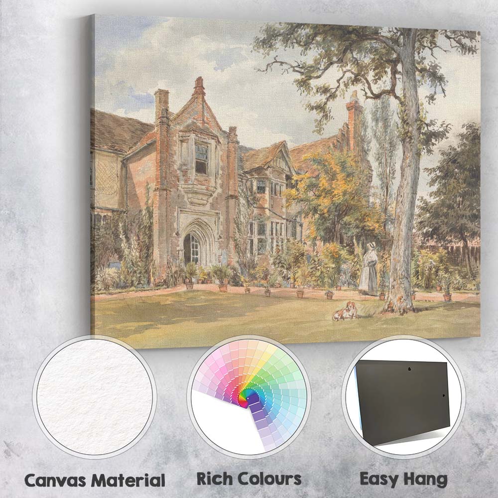 Historic Manor House Garden Watercolour Country Estate Canvas Wall Art Print Decor Picture Ready to Hang