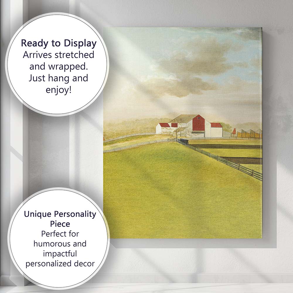 Minimalist Red Barn Rural Farmland Landscape Canvas Wall Art Print Decor Picture Ready to Hang
