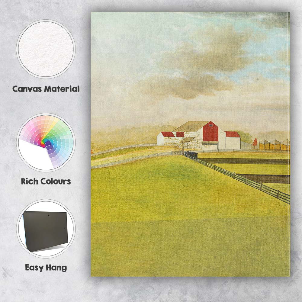 Minimalist Red Barn Rural Farmland Landscape Canvas Wall Art Print Decor Picture Ready to Hang