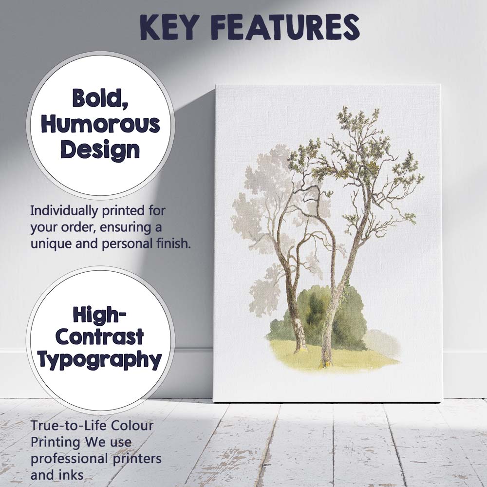 Delicate Woodland Trees Botanical Watercolour Illustration Canvas Wall Art Print Decor Picture Ready to Hang