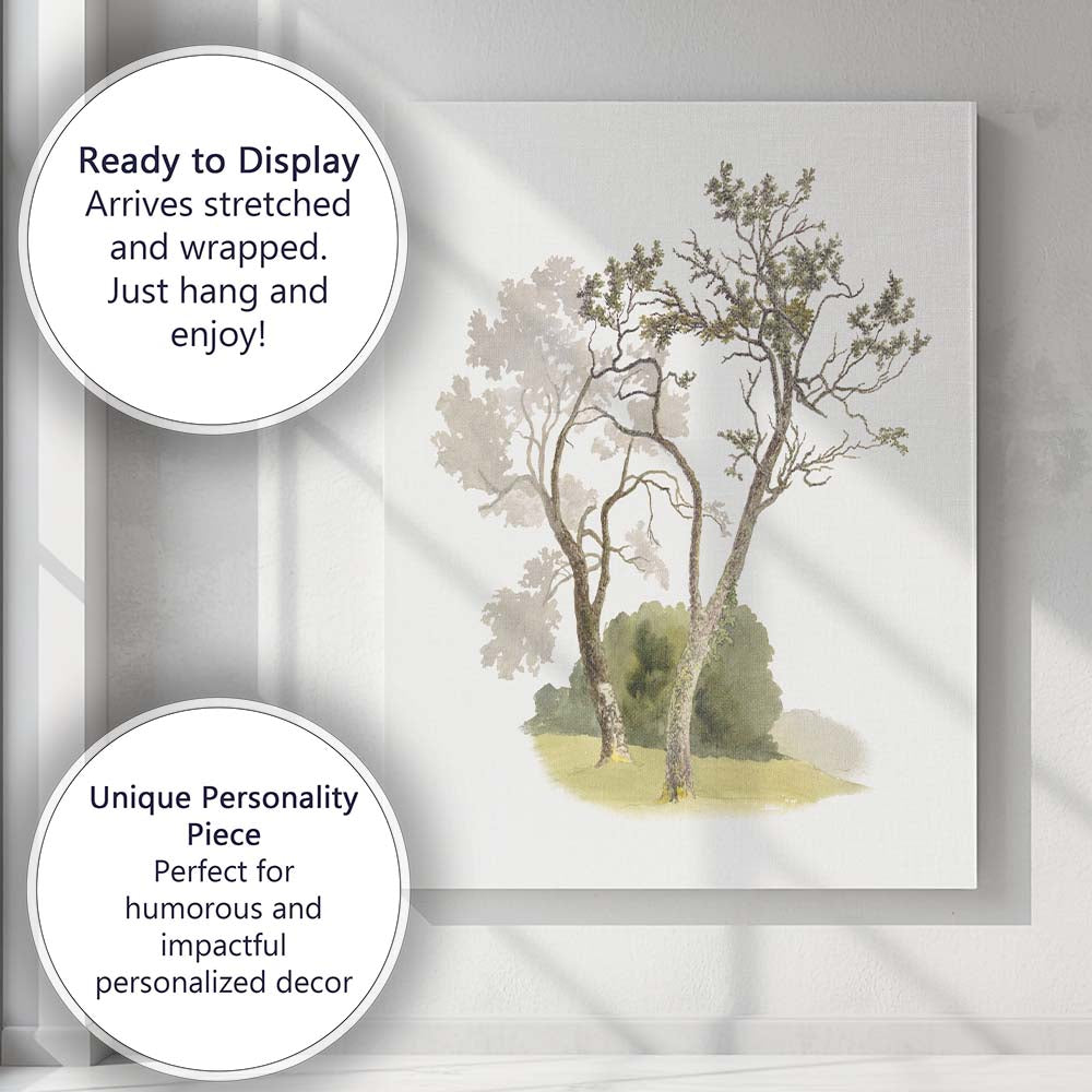 Delicate Woodland Trees Botanical Watercolour Illustration Canvas Wall Art Print Decor Picture Ready to Hang