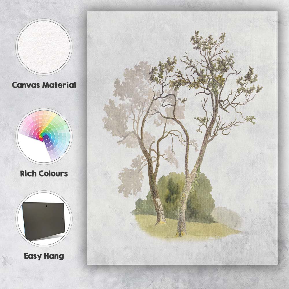 Delicate Woodland Trees Botanical Watercolour Illustration Canvas Wall Art Print Decor Picture Ready to Hang