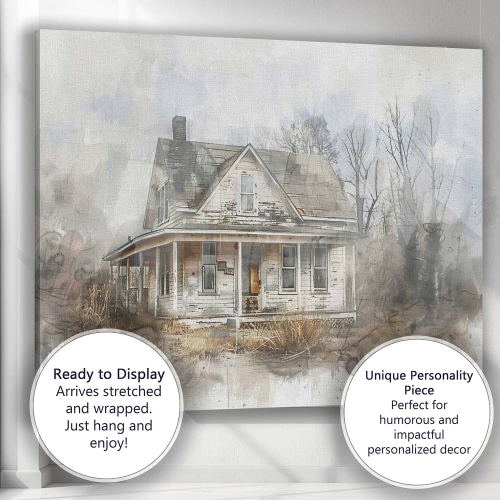 Weathered Victorian Farmhouse Watercolour Collage Rustic Country Home Canvas Wall Art Print Decor Picture Ready to Hang