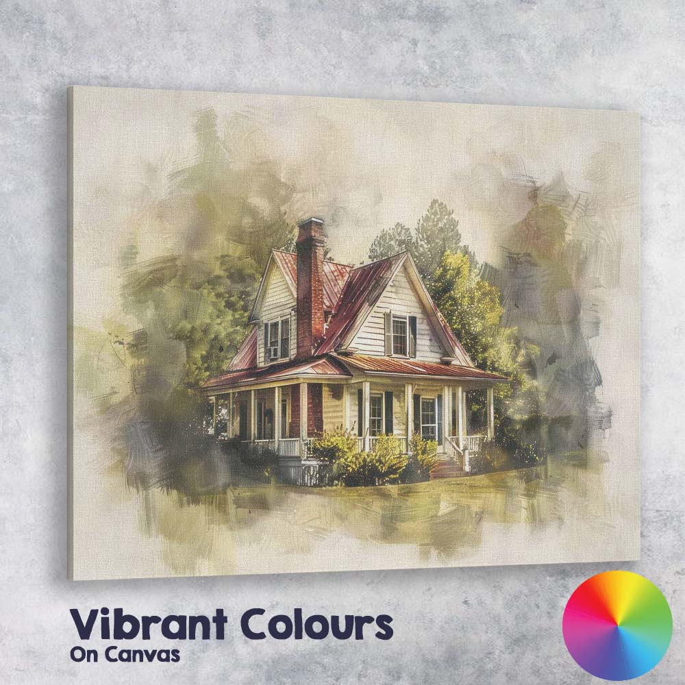 Charming Country Farmhouse Watercolour Mixed Media Illustration Canvas Wall Art Print Decor Picture Ready to Hang