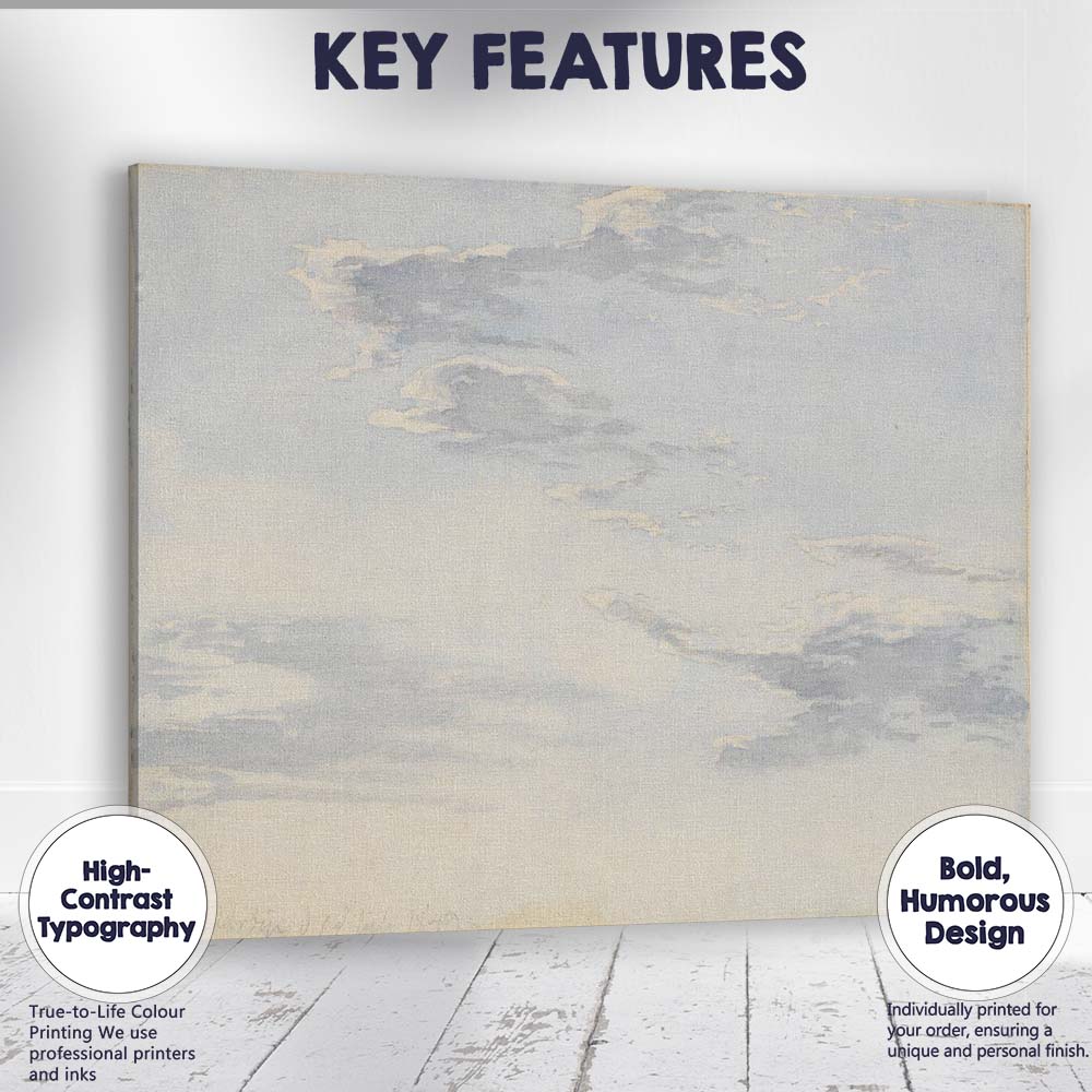 Soft Grey Cloud Study Watercolour Sky Landscape Canvas Wall Art Print Decor Picture Ready to Hang