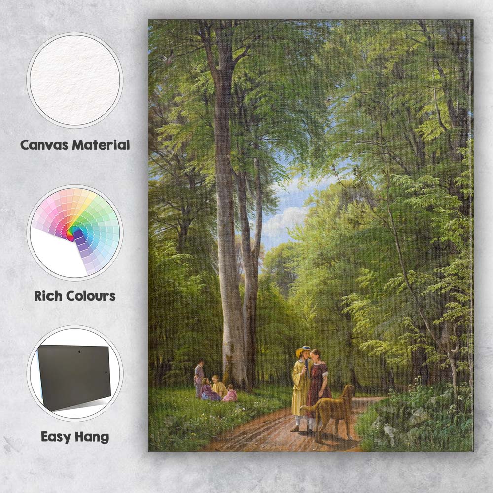 Sunlit Woodland Path Family Gathering Landscape Painting Canvas Wall Art Print Decor Picture Ready to Hang