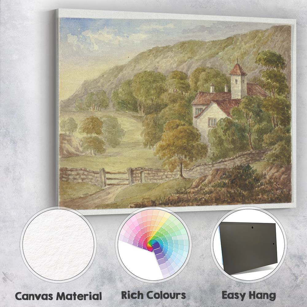 Peaceful Country Manor Hillside Landscape Watercolour Painting Canvas Wall Art Print Decor Picture Ready to Hang