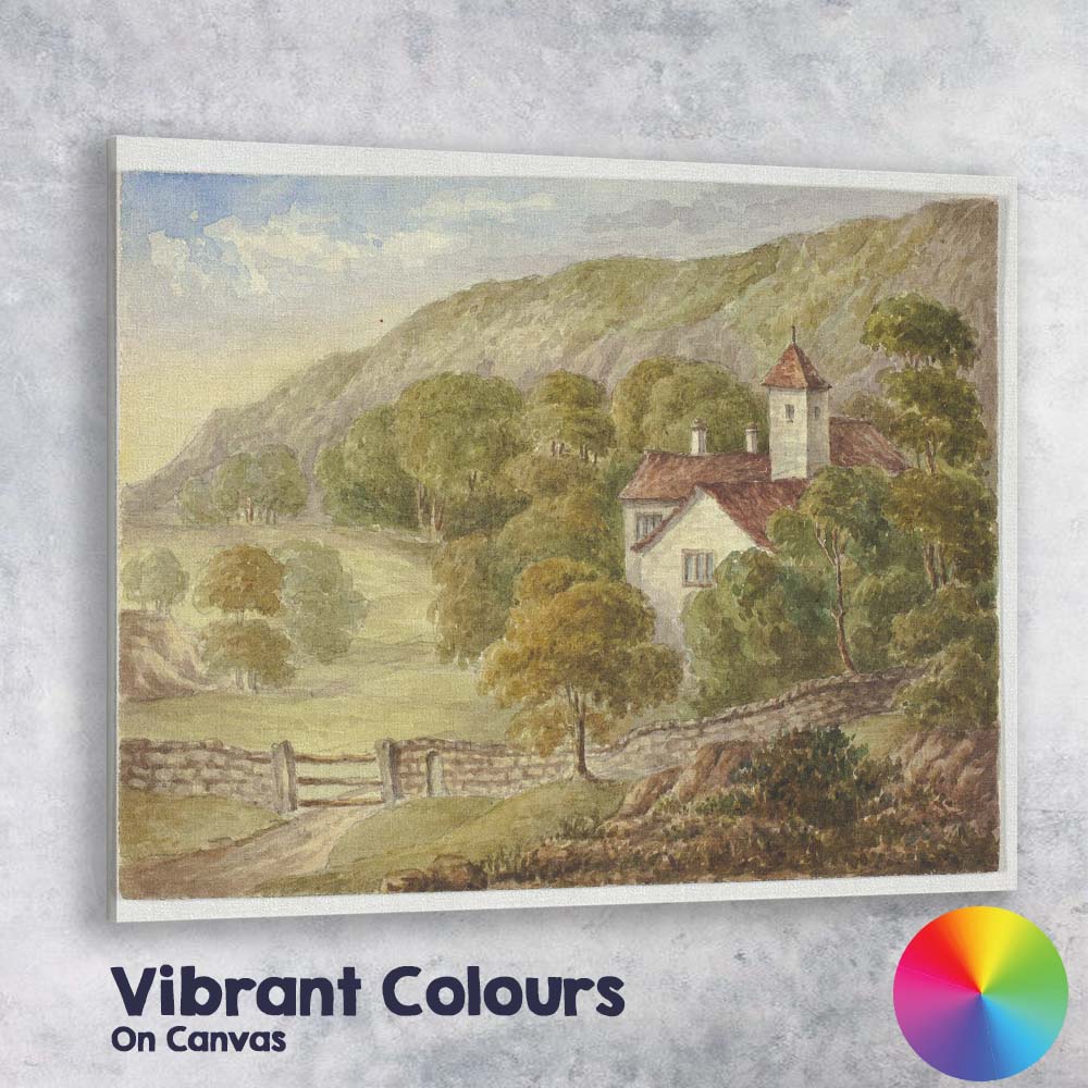Peaceful Country Manor Hillside Landscape Watercolour Painting Canvas Wall Art Print Decor Picture Ready to Hang