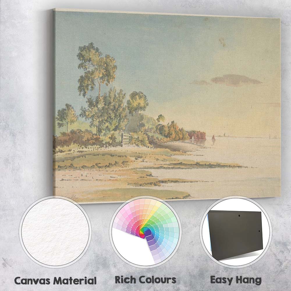 Coastal Shoreline Trees and Calm Sea Watercolour Landscape Canvas Wall Art Print Decor Picture Ready to Hang