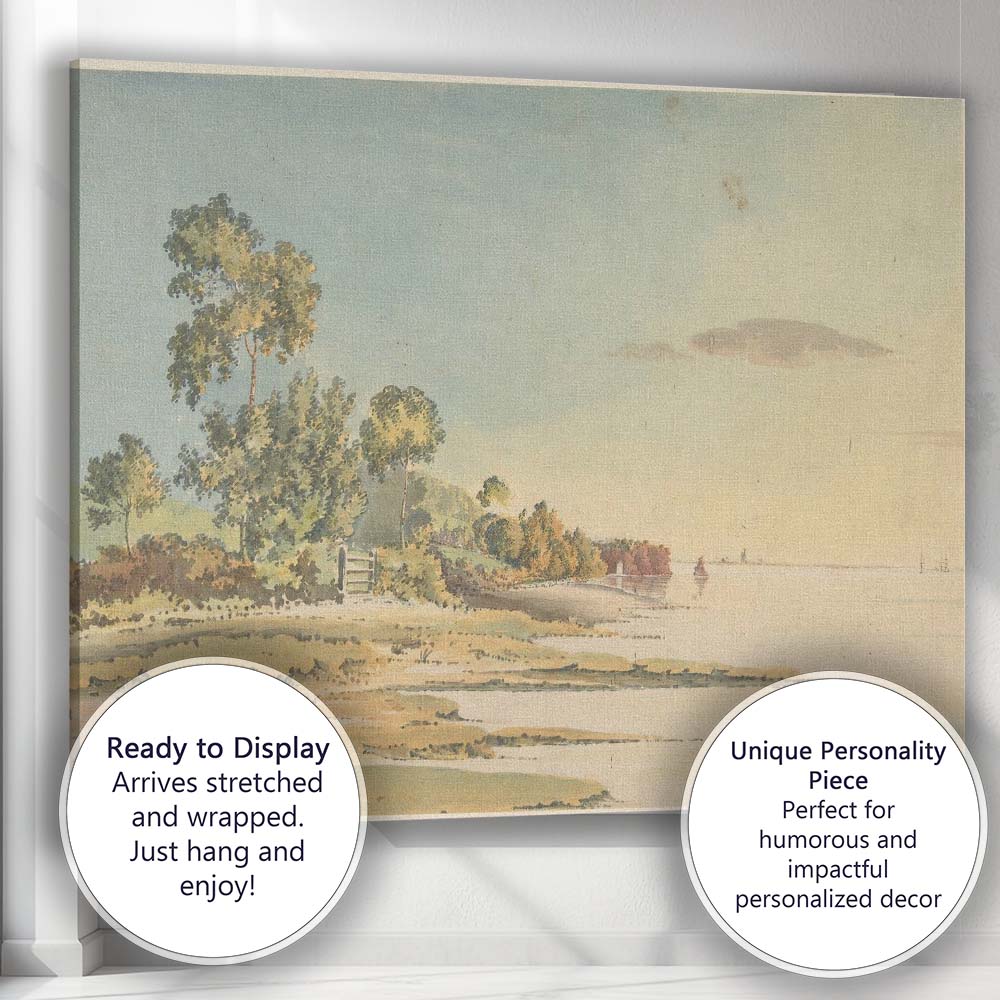 Coastal Shoreline Trees and Calm Sea Watercolour Landscape Canvas Wall Art Print Decor Picture Ready to Hang