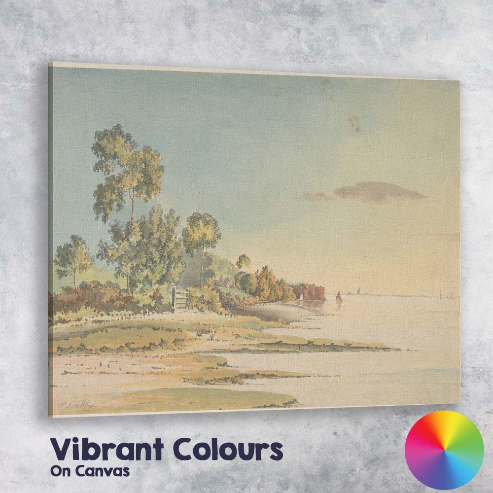 Coastal Shoreline Trees and Calm Sea Watercolour Landscape Canvas Wall Art Print Decor Picture Ready to Hang