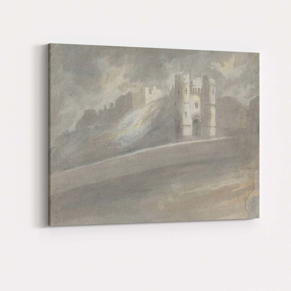 Dramatic Castle Gate Fortress Misty Watercolour Landscape Canvas Wall Art Print Decor Picture Ready to Hang