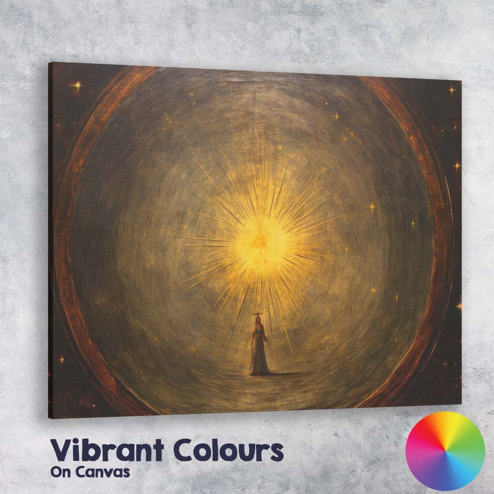 Golden Celestial Light Divine Figure Mystical Cosmic Abstract Painting Canvas Wall Art Print Decor Picture Ready to Hang