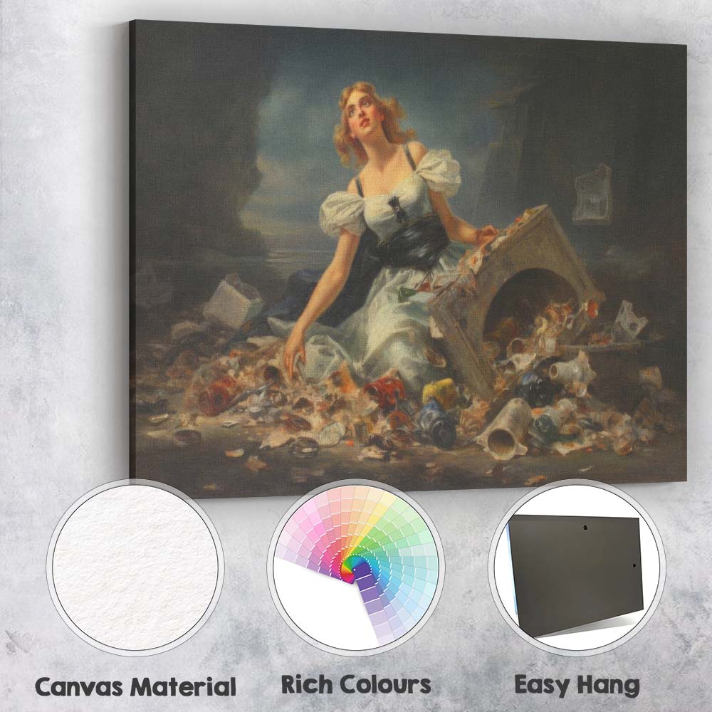Melancholic Romantic Woman Among Coastal Debris Oil Painting Canvas Wall Art Print Decor Picture Ready to Hang