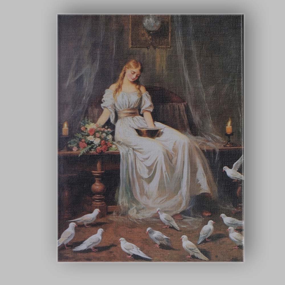 Victorian Woman with White Doves Candlelit Interior Canvas Wall Art Print Decor Picture Ready to Hang
