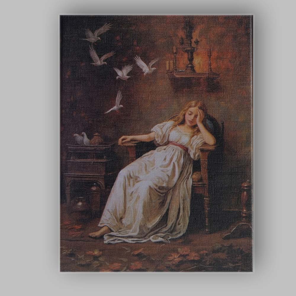 Sleeping Victorian Lady with Doves Atmospheric Interior Canvas Wall Art Print Decor Picture Ready to Hang