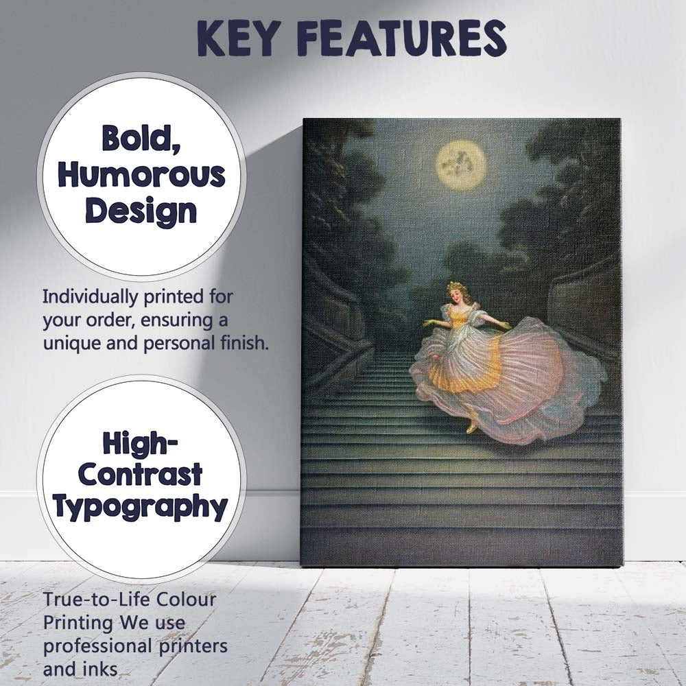 Moonlit Ballroom Princess Descending Grand Staircase Fantasy Canvas Wall Art Print Decor Picture Ready to Hang