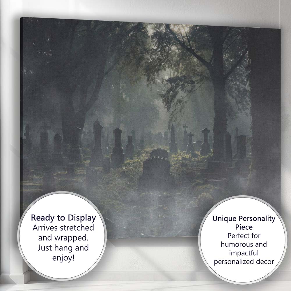 Misty Gothic Cemetery Woodland Graveyard Landscape Canvas Wall Art Print Decor Picture Ready to Hang