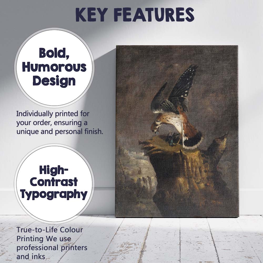 Bird of Prey Kestrel on Rocky Cliff Wildlife Oil Painting Canvas Wall Art Print Decor Picture Ready to Hang