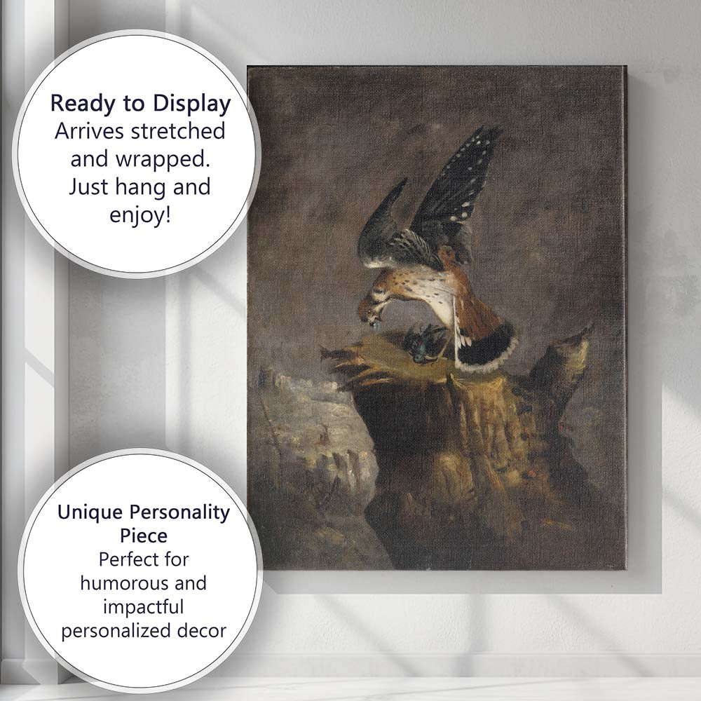 Bird of Prey Kestrel on Rocky Cliff Wildlife Oil Painting Canvas Wall Art Print Decor Picture Ready to Hang