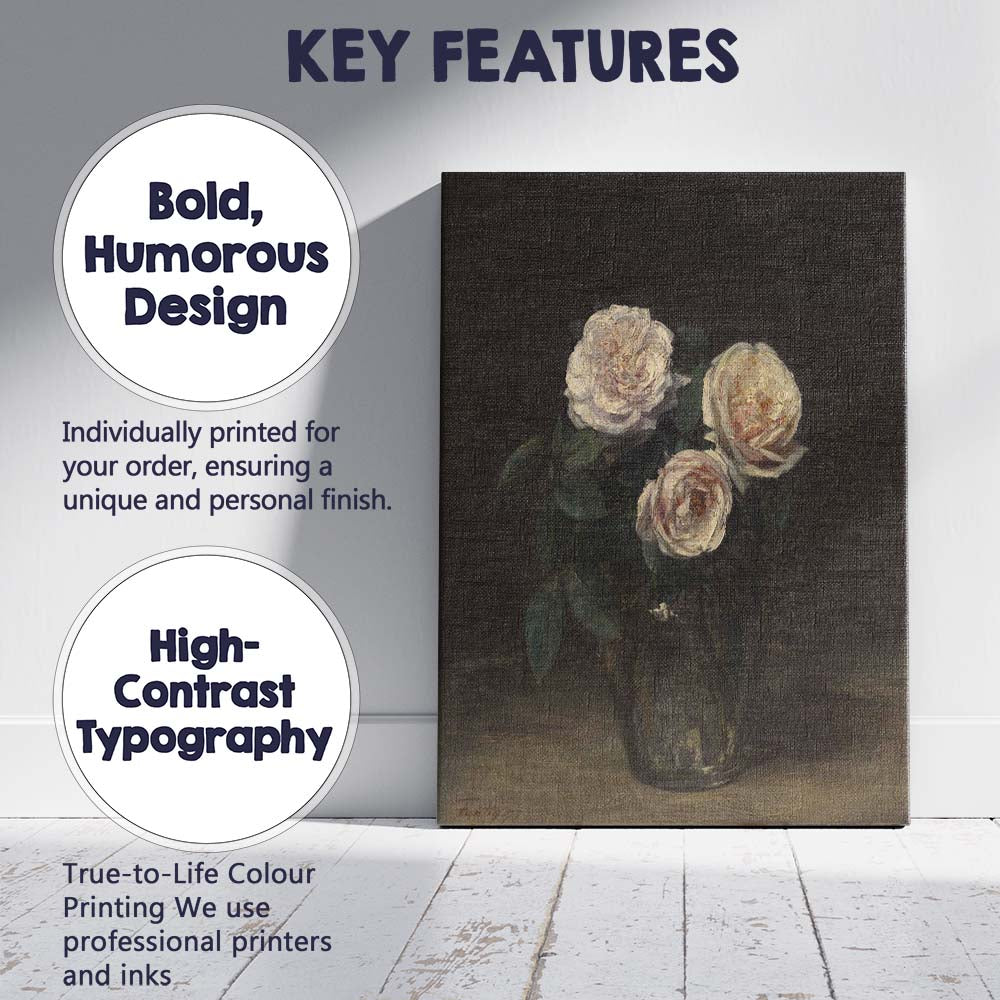 Blush Pink Garden Roses in Glass Vase Floral Still Life Canvas Wall Art Print Decor Picture Ready to Hang