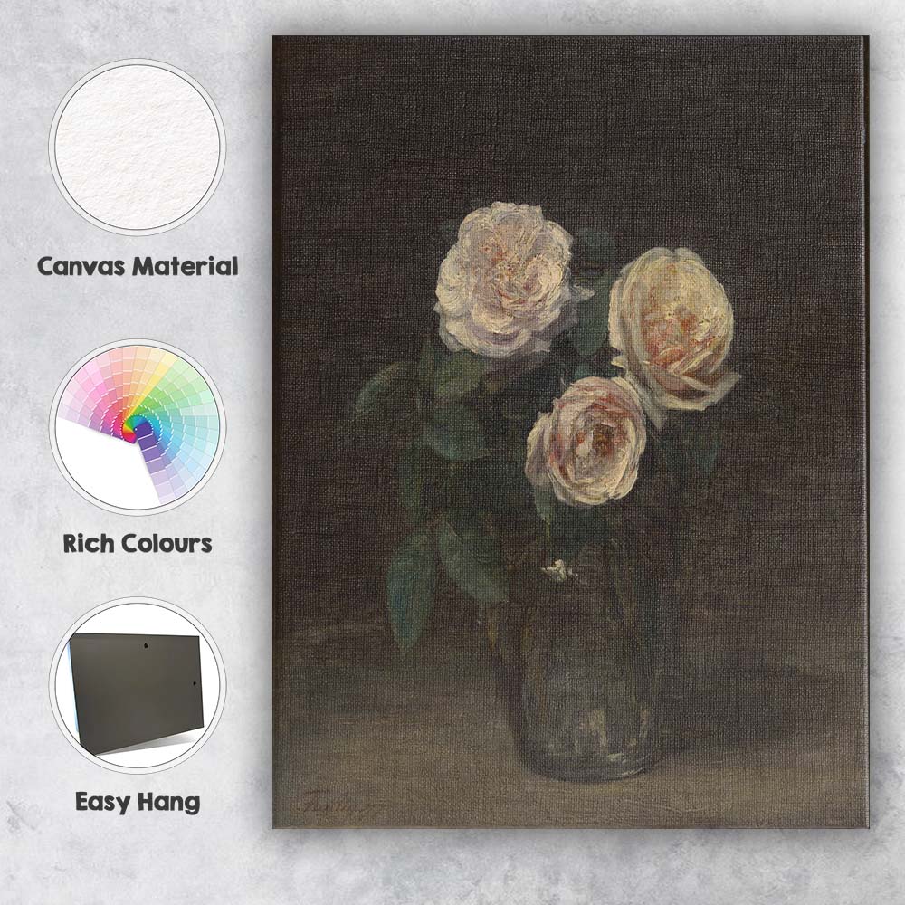 Blush Pink Garden Roses in Glass Vase Floral Still Life Canvas Wall Art Print Decor Picture Ready to Hang