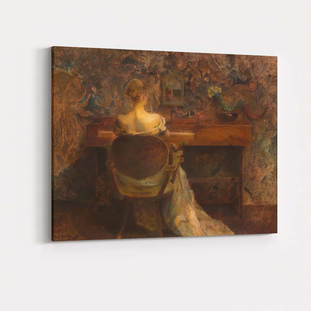 Elegant Woman Seated at Piano Moody Interior Painting Canvas Wall Art Print Decor Picture Ready to Hang