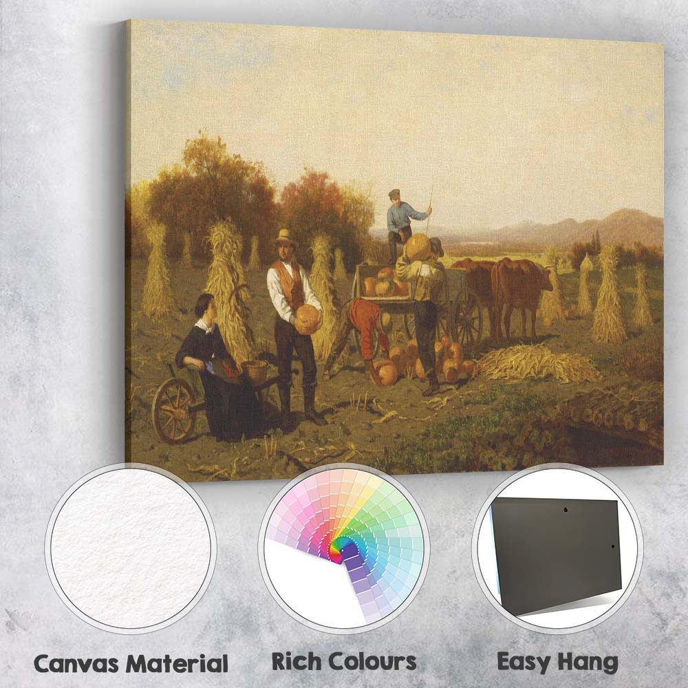 Autumn Pumpkin Harvest Farm Workers Rural Landscape Painting Canvas Wall Art Print Decor Picture Ready to Hang