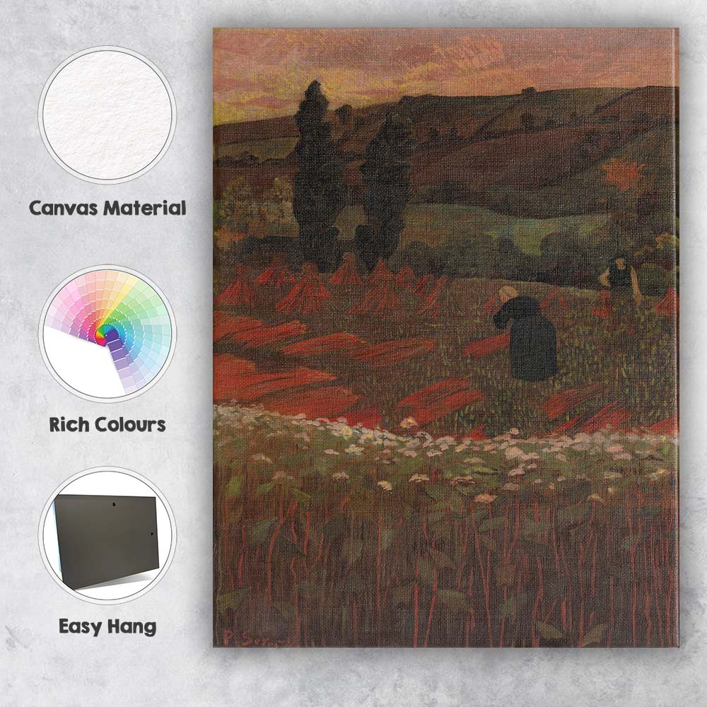 Autumn Harvest Field Rural Landscape Red Sheaves Twilight Countryside Canvas Wall Art Print Decor Picture Ready to Hang